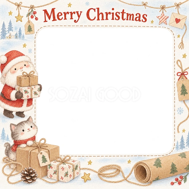 麻ひもと包み紙のクリスマスイラスト