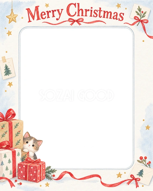 小さな赤いリボンのクリスマスイラスト