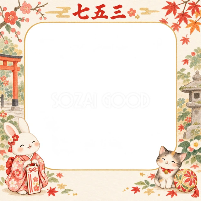 うさぎと千歳飴の七五三イラスト