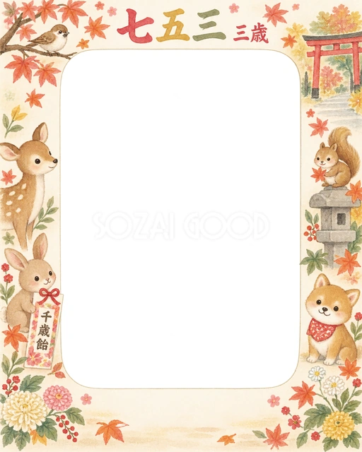 動物たちのお祝いの七五三イラスト