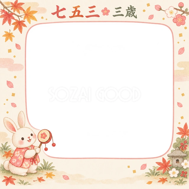 うさぎとでんでん太鼓の七五三イラスト