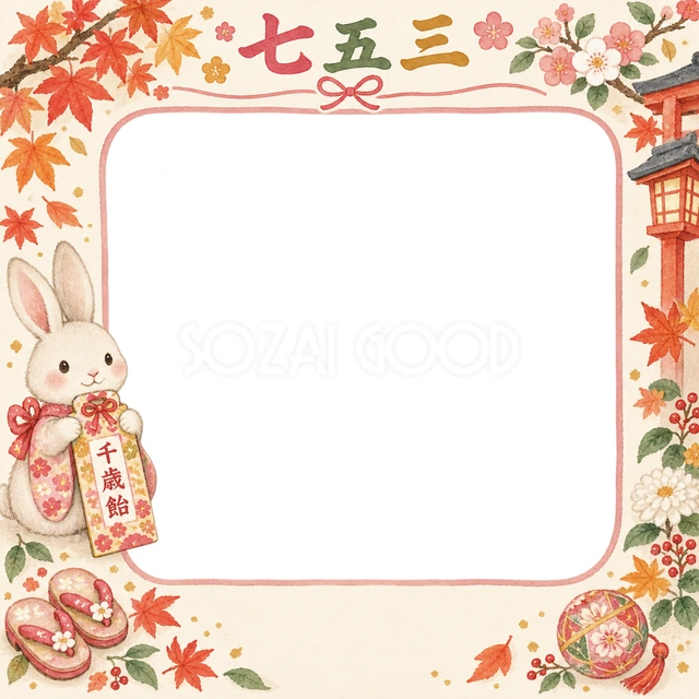 うさぎと小さな草履の七五三イラスト