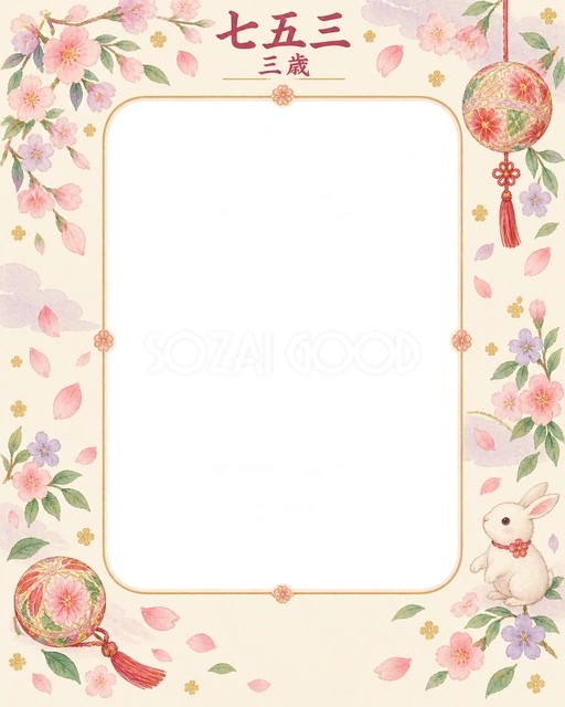 花びらのお祝いの七五三イラスト
