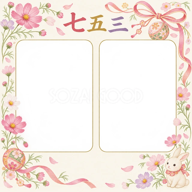 秋桜とリボンの七五三イラスト