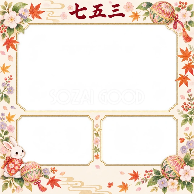 手まりと紅葉の七五三イラスト