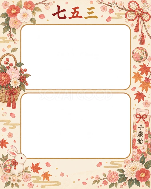 花かごと千歳飴の七五三イラスト