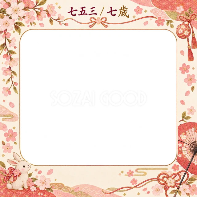 桜模様と絹リボンの七五三イラスト