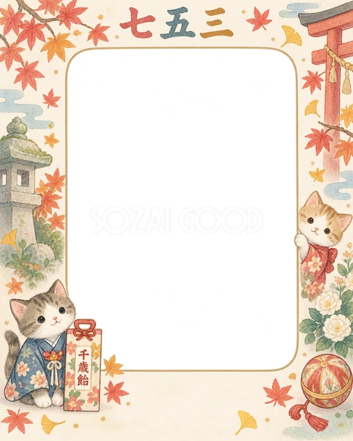 猫と千歳飴の七五三イラスト