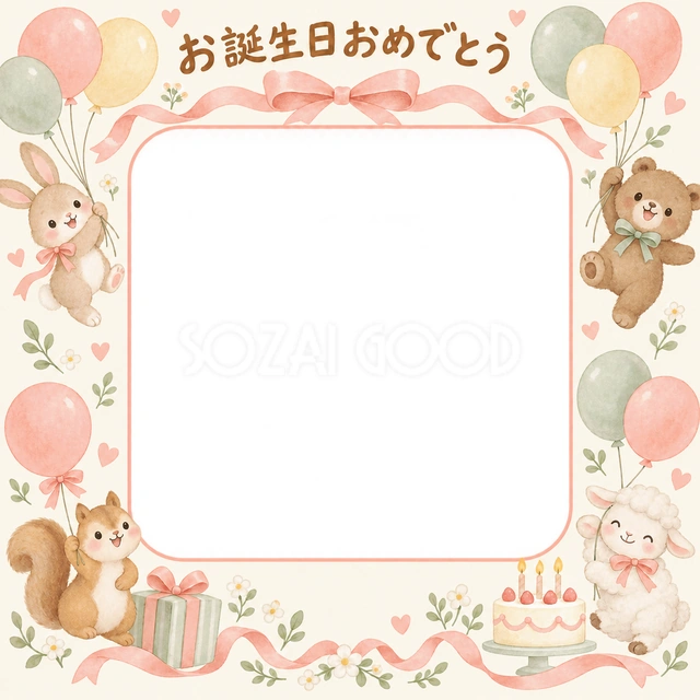 風船とリボンの誕生日イラスト
