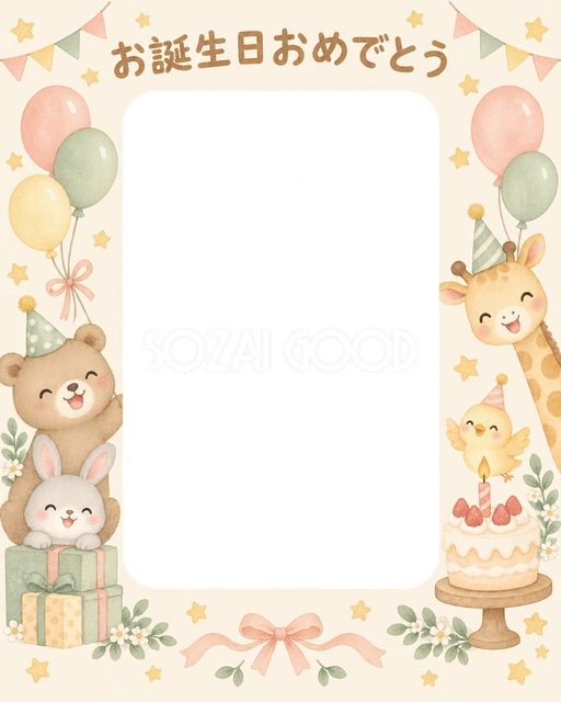 ケーキと星の誕生日イラスト