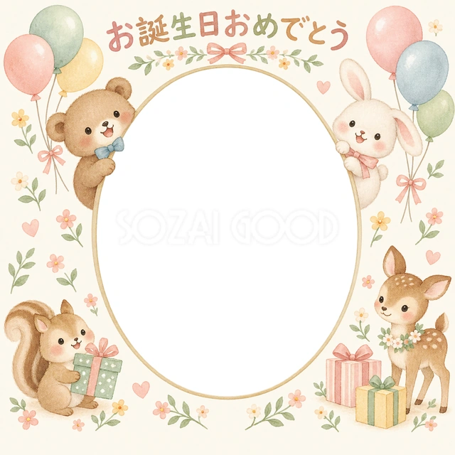 贈り物と小花の誕生日イラスト