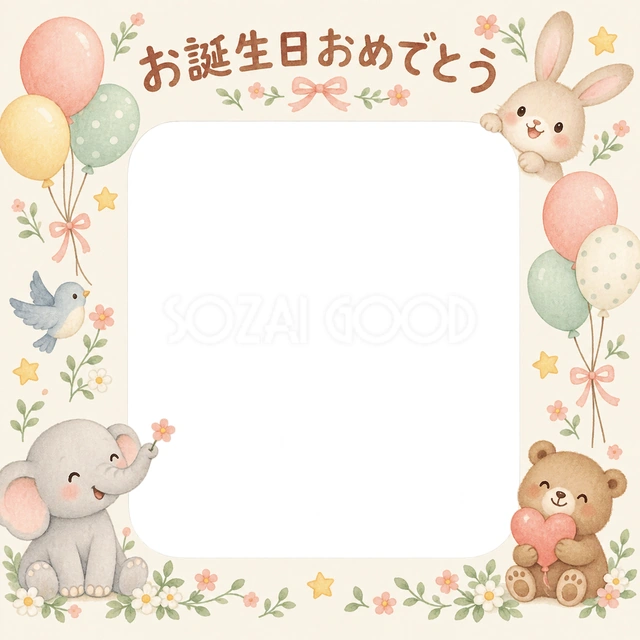 小花と星の誕生日イラスト