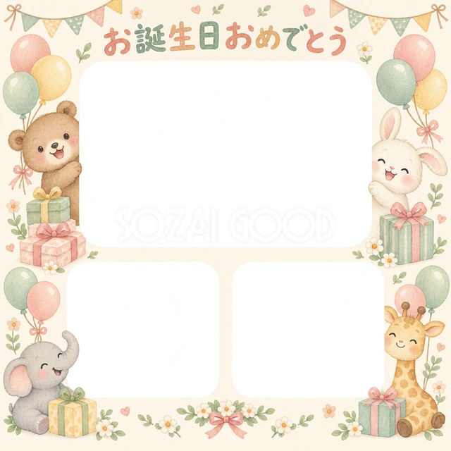 贈り物とガーランドの誕生日イラスト