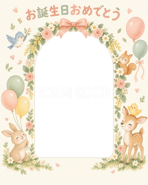 花のアーチの誕生日イラスト