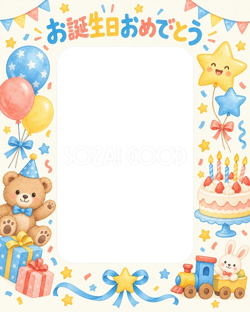 ケーキと星の誕生日イラスト