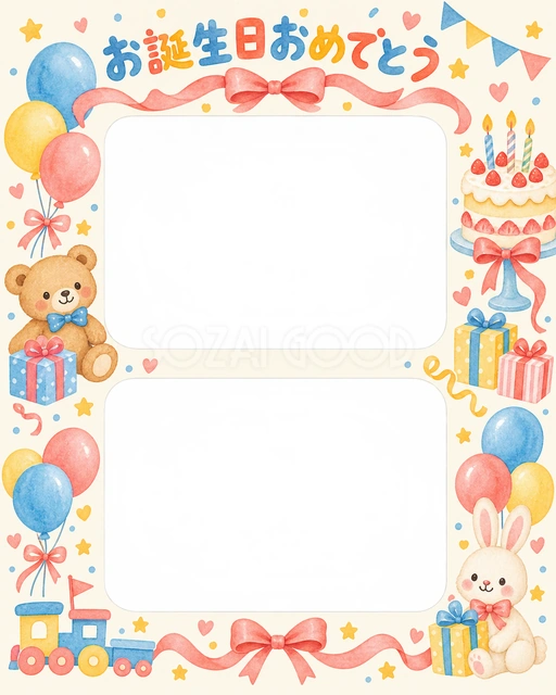 リボンとケーキの誕生日イラスト