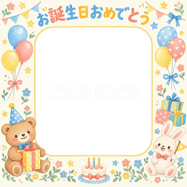 小花と星の誕生日イラスト