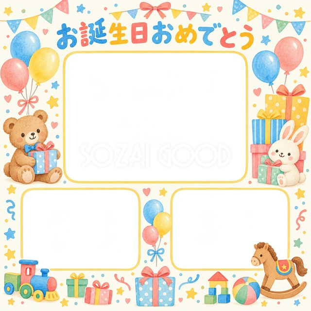 贈り物とガーランドの誕生日イラスト