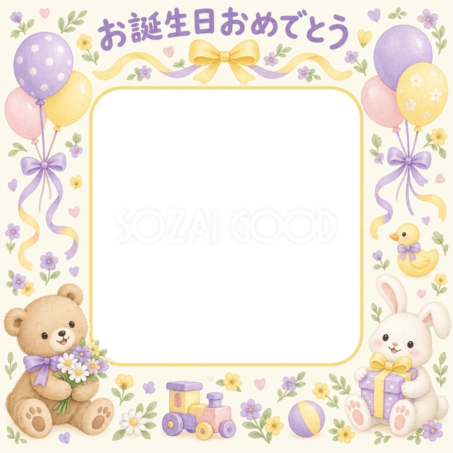 風船とリボンの誕生日イラスト
