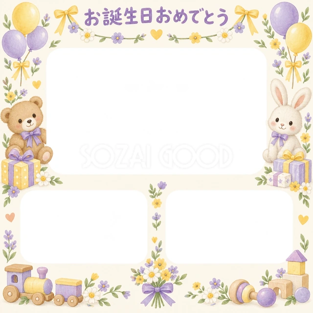 贈り物とガーランドの誕生日イラスト
