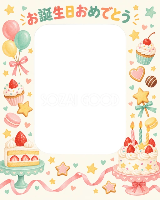 ケーキと星の誕生日イラスト