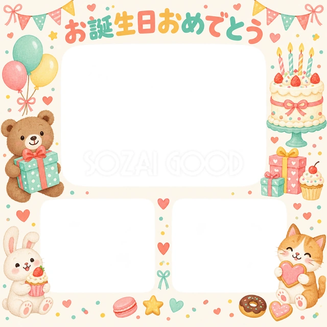 贈り物とガーランドの誕生日イラスト