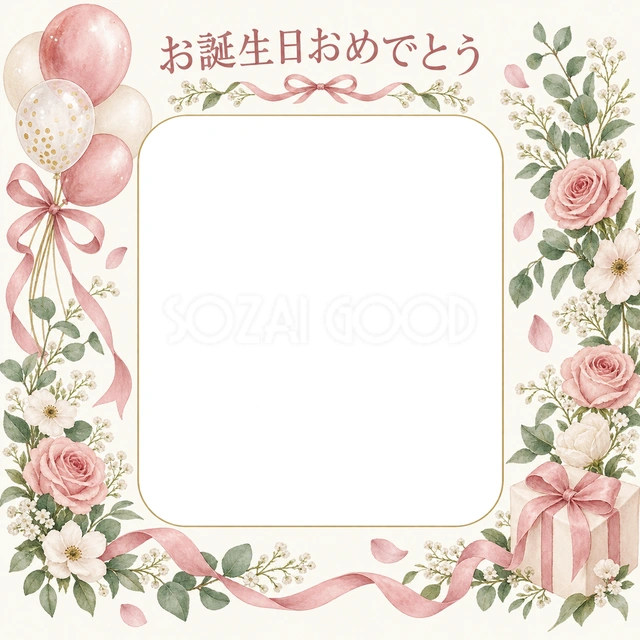 風船とリボンの誕生日イラスト