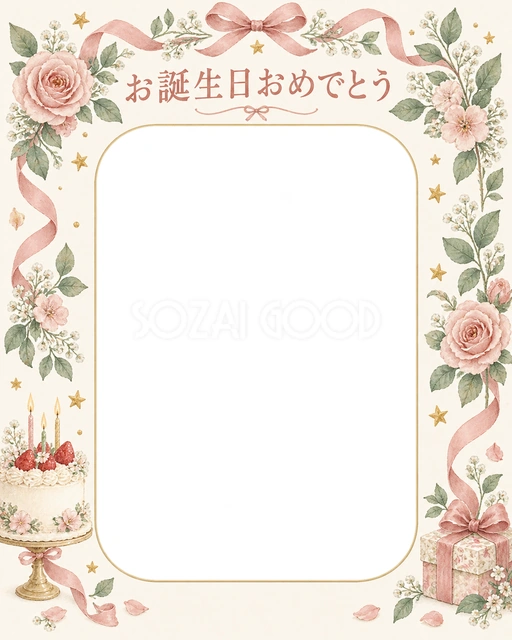 ケーキと星の誕生日イラスト