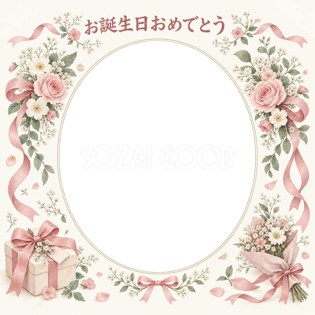 贈り物と小花の誕生日イラスト