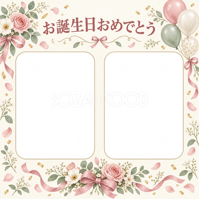 紙吹雪と風船の誕生日イラスト