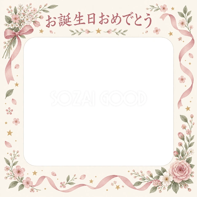 小花と星の誕生日イラスト