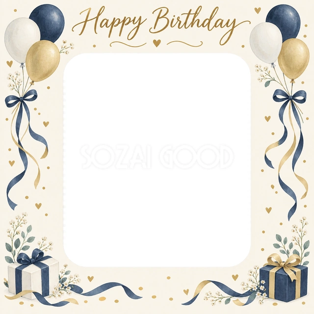 風船とリボンの誕生日イラスト