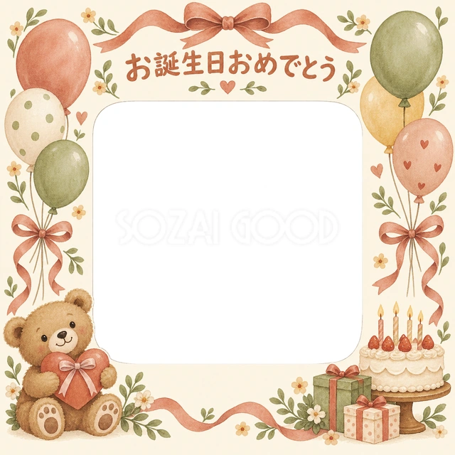 風船とリボンの誕生日イラスト
