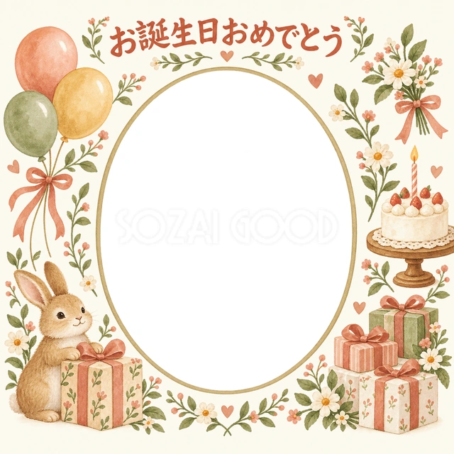 贈り物と小花の誕生日イラスト