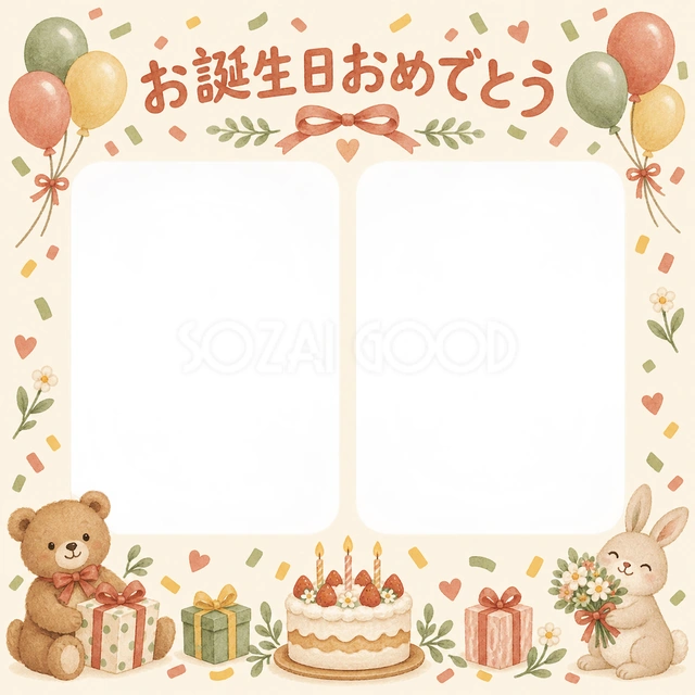 紙吹雪と風船の誕生日イラスト
