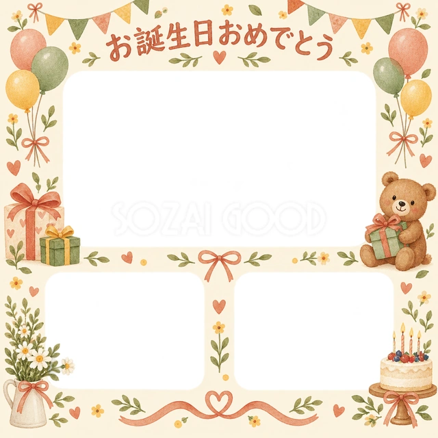 贈り物とガーランドの誕生日イラスト