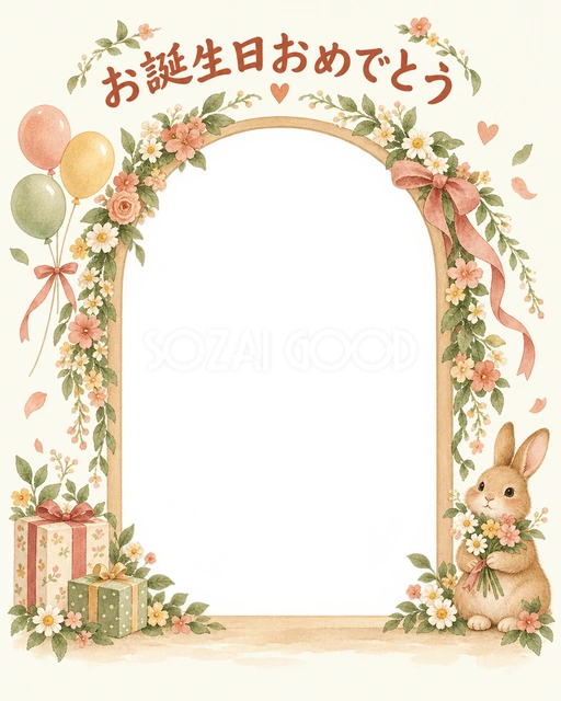 花のアーチの誕生日イラスト