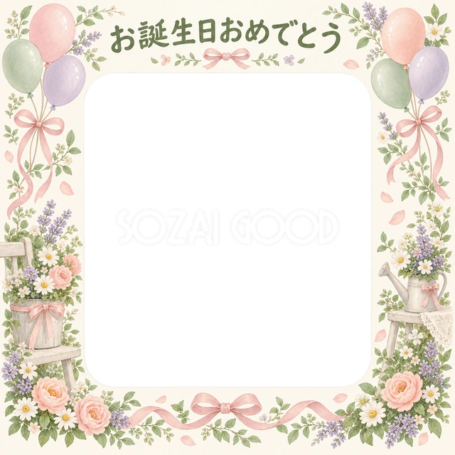 風船とリボンの誕生日イラスト