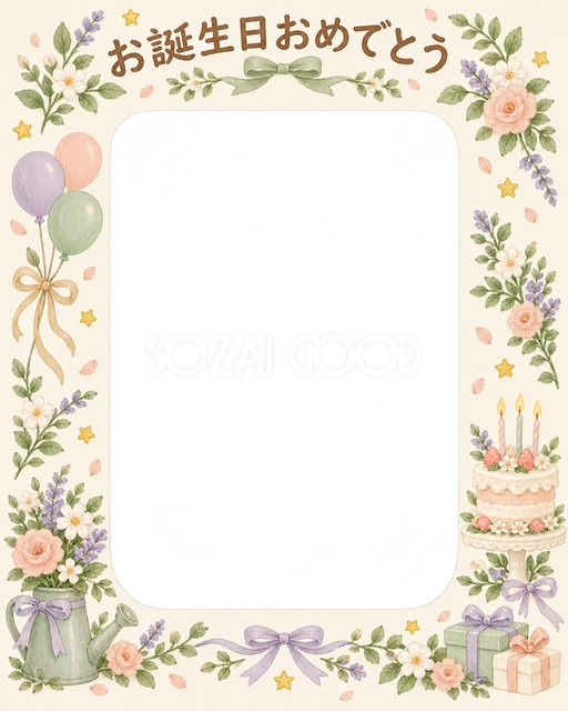 ケーキと星の誕生日イラスト