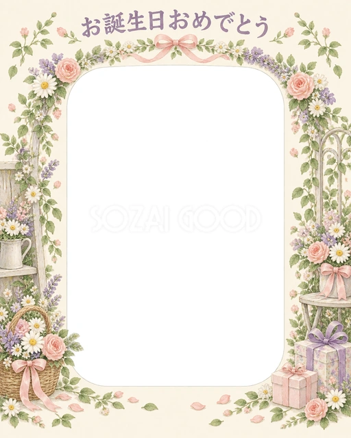 花輪のお祝いの誕生日イラスト