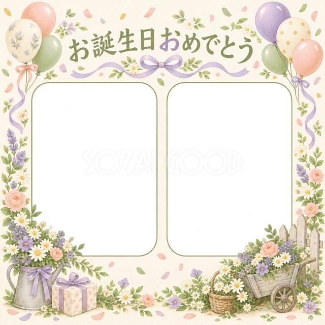 紙吹雪と風船の誕生日イラスト