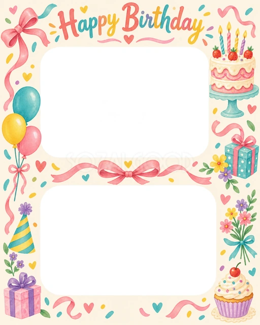 リボンとケーキの誕生日イラスト
