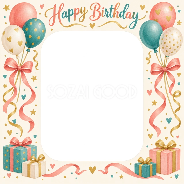 風船とリボンの誕生日イラスト