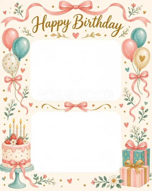 リボンとケーキの誕生日イラスト