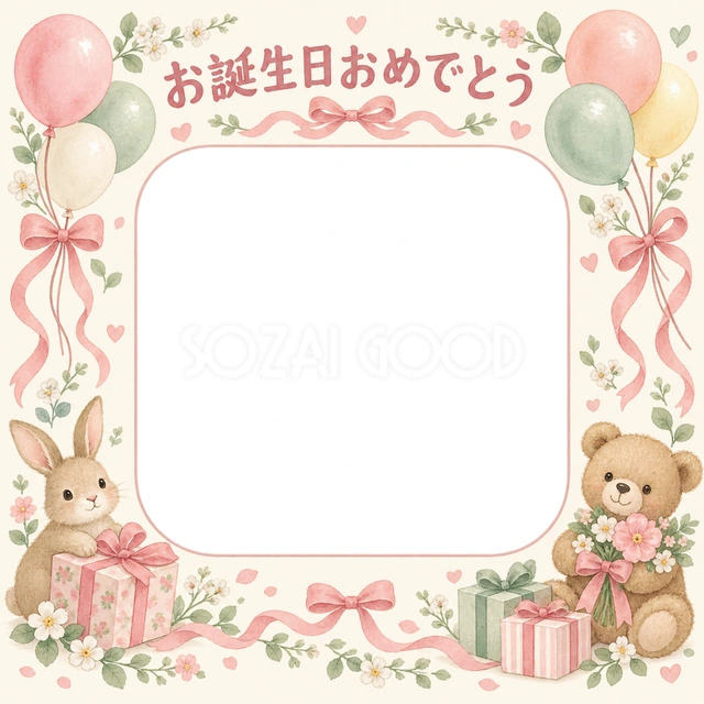 風船とリボンの誕生日イラスト
