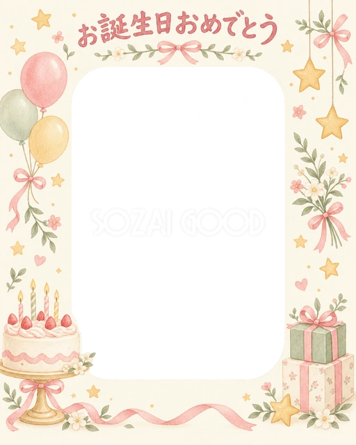 ケーキと星の誕生日イラスト