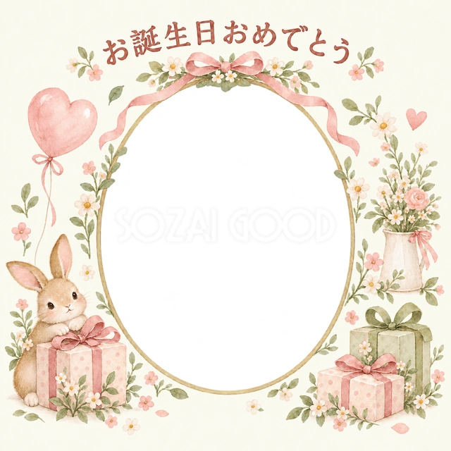贈り物と小花の誕生日イラスト