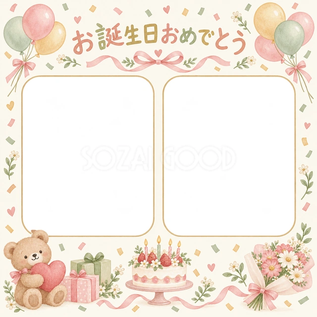 紙吹雪と風船の誕生日イラスト