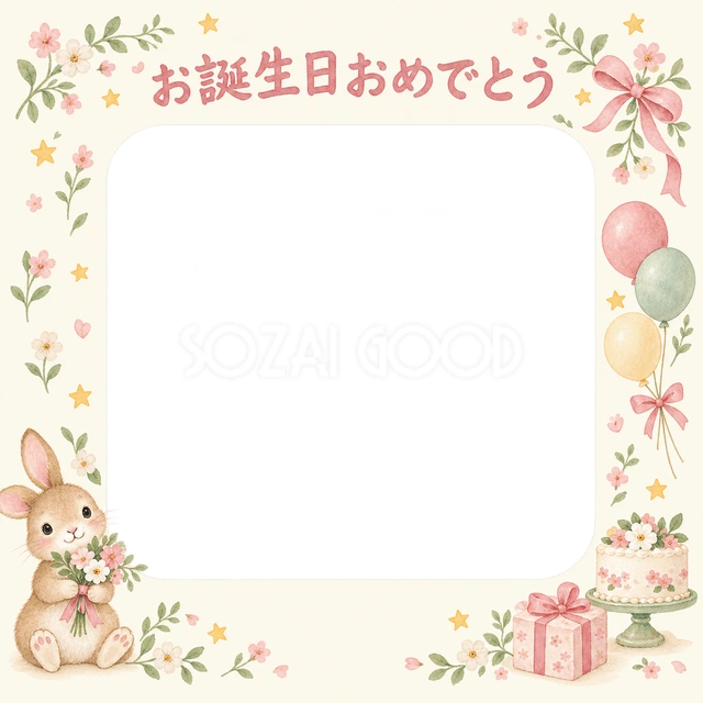 小花と星の誕生日イラスト