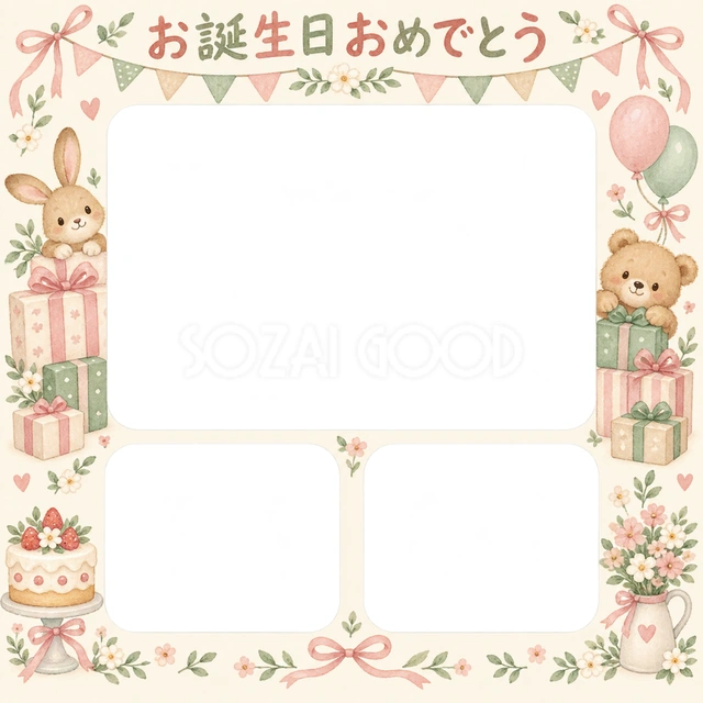 贈り物とガーランドの誕生日イラスト